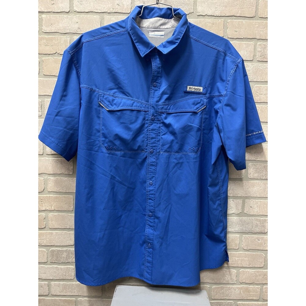 Columbia PFG Men's Short Sleeve Fishing Shirt Blue XXL Omni-Shade